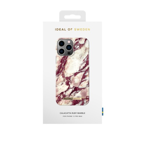 iDeal of Sweden Fashion MR21 Back Case priekš Apple iPhone 13 Pro Max - Calacatta Ruby Marble - plastikāta aizmugures apvalks ar iebūvētu metālisku plāksni / bampers-vāciņš