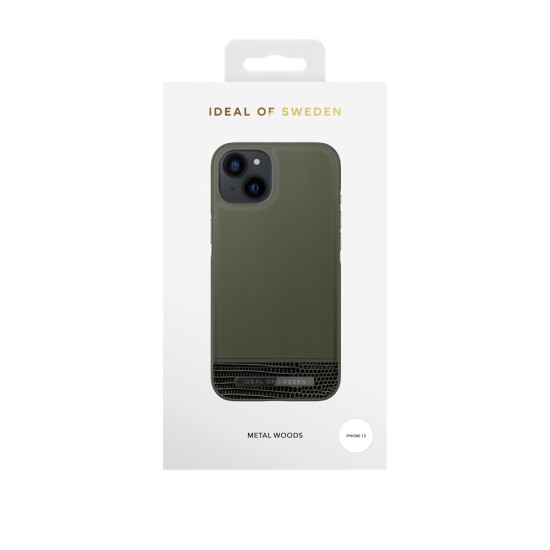 iDeal of Sweden Atelier AW20 Back Case priekš Apple iPhone 13 - Metal Woods - mākslīgās ādas aizmugures apvalks ar iebūvētu metālisku plāksni / bampers-vāciņš