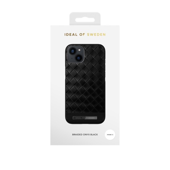 iDeal of Sweden Atelier SS21 Back Case priekš Apple iPhone 13 - Onyx Black - mākslīgās ādas aizmugures apvalks ar iebūvētu metālisku plāksni / bampers-vāciņš