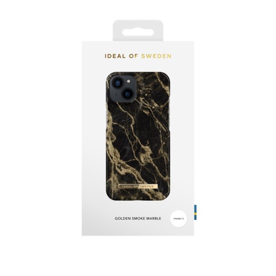 iDeal of Sweden Fashion SS20 Back Case priekš Apple iPhone 13 - Golden Smoke Marble - plastikāta aizmugures apvalks ar iebūvētu metālisku plāksni / bampers-vāciņš