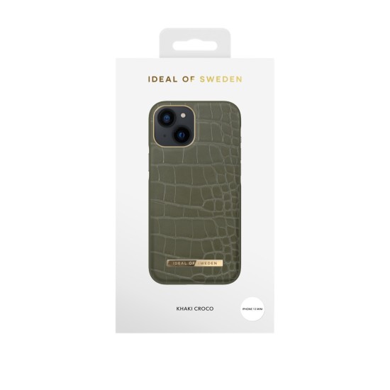 iDeal of Sweden Atelier AW21 Back Case priekš Apple iPhone 13 mini - Khaki Croco - mākslīgās ādas aizmugures apvalks ar iebūvētu metālisku plāksni / bampers-vāciņš