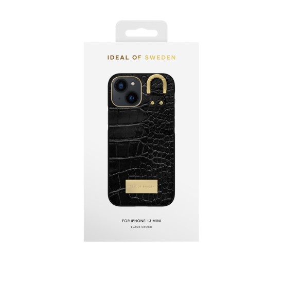 iDeal of Sweden Atelier SS22 Back Case priekš Apple iPhone 13 mini - Black Croco - mākslīgās ādas aizmugures apvalks ar iebūvētu metālisku plāksni / bampers-vāciņš