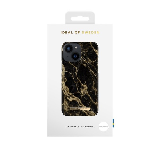 iDeal of Sweden Fashion SS20 Back Case priekš Apple iPhone 13 mini - Golden Smoke Marble - plastikāta aizmugures apvalks ar iebūvētu metālisku plāksni / bampers-vāciņš