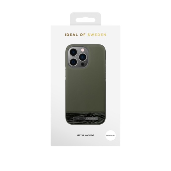 iDeal of Sweden Atelier AW20 Back Case priekš Apple iPhone 13 Pro - Metal Woods - mākslīgās ādas aizmugures apvalks ar iebūvētu metālisku plāksni / bampers-vāciņš