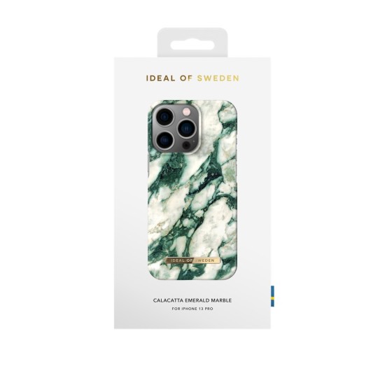 iDeal of Sweden Fashion MR21 Back Case priekš Apple iPhone 13 Pro - Calacatta Emerald Marble - plastikāta aizmugures apvalks ar iebūvētu metālisku plāksni / bampers-vāciņš