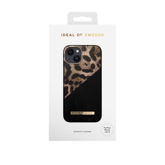 iDeal of Sweden Atelier AW21 Back Case priekš Apple iPhone 14 - Midnight Leopard - mākslīgās ādas aizmugures apvalks ar iebūvētu metālisku plāksni / bampers-vāciņš