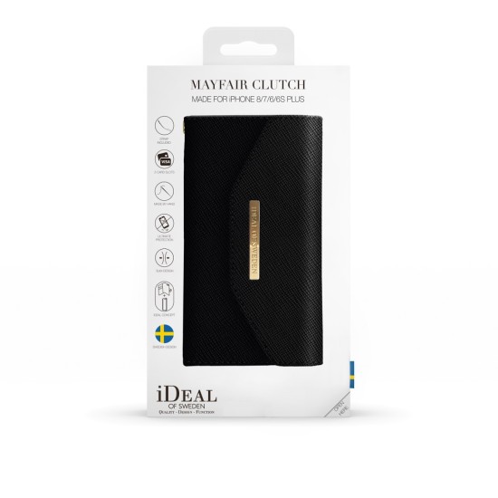 iDeal of Sweden Mayfair Clutch priekš Apple iPhone 7 Plus / 8 Plus - Black - mākslīgās ādas grāmatveida maks rokassomas veidā ar siksniņu