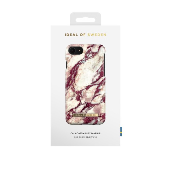 iDeal of Sweden Fashion MR21 Back Case priekš Apple iPhone 7 / 8 / SE2 (2020) / SE3 (2022) - Calacatta Ruby Marble - plastikāta aizmugures apvalks ar iebūvētu metālisku plāksni / bampers-vāciņš