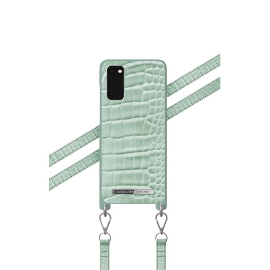 iDeal of Sweden Atelier Necklace SS21 Back Case priekš Samsung Galaxy S20 G980 - Mint Croco - mākslīgās ādas aizmugures apvalks ar siksniņu / bampers-vāciņš