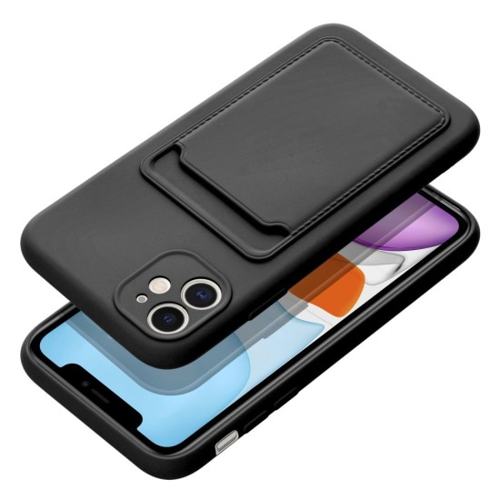 Forcell Card Back Case priekš Samsung Galaxy A14 4G A145 / A14 5G A146 - Melns - silikona aizmugures apvalks ar kabatiņu / bampers-vāciņš