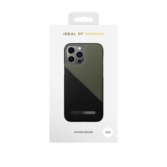iDeal of Sweden Atelier AW21 Back Case priekš Apple iPhone 13 Pro Max - Onyx Black Khaki - mākslīgās ādas aizmugures apvalks ar iebūvētu metālisku plāksni / bampers-vāciņš