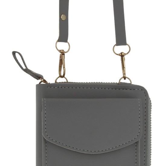 Universal Phone Bag and Wallet 19 x 11cm - Pelēks - universāls maks / kabatiņa telefonam ar siksniņu