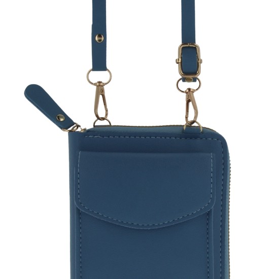 Universal Phone Bag and Wallet 19 x 11cm - Zils - universāls maks / kabatiņa telefonam ar siksniņu