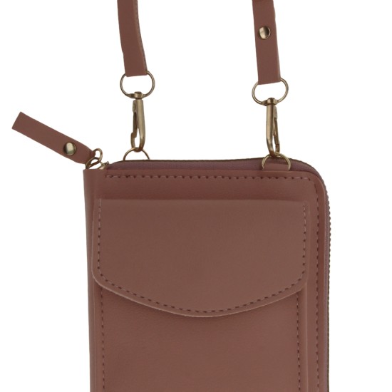 Universal Phone Bag and Wallet 19 x 11cm - Rozā Zelts - universāls maks / kabatiņa telefonam ar siksniņu