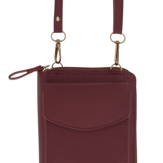 Universal Phone Bag and Wallet 19 x 11cm - Bordo - universāls maks / kabatiņa telefonam ar siksniņu