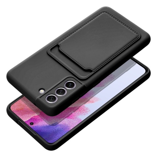 Forcell Card Back Case priekš Samsung Galaxy S24 5G S921 - Melns - silikona aizmugures apvalks ar kabatiņu / bampers-vāciņš