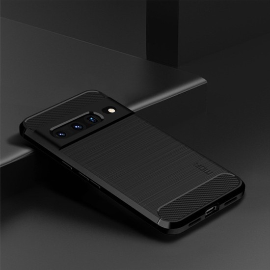 Mofi Carbon Fiber Texture Back Case priekš Google Pixel 7 Pro 5G - Melns - silikona aizmugures apvalks / bampers-vāciņš