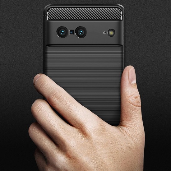Simple Carbon TPU Back Phone Case priekš Google Pixel 7 5G - Melns - triecienizturīgs silikona aizmugures apvalks / bampers-vāciņš