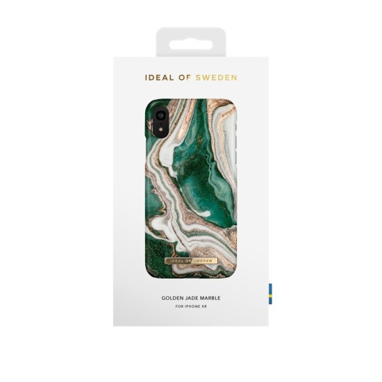 iDeal of Sweden Fashion AW18 Back Case priekš Apple iPhone XR - Golden Jade Marble - plastikāta aizmugures apvalks ar iebūvētu metālisku plāksni / bampers-vāciņš