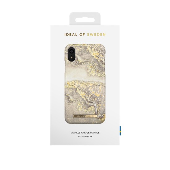 iDeal of Sweden Fashion SS19 Back Case priekš Apple iPhone XR - Sparkle Greige Marble - plastikāta aizmugures apvalks ar iebūvētu metālisku plāksni / bampers-vāciņš