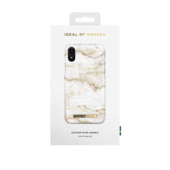 iDeal of Sweden Fashion SS20 Back Case priekš Apple iPhone XR - Golden Pearl Marble - plastikāta aizmugures apvalks ar iebūvētu metālisku plāksni / bampers-vāciņš