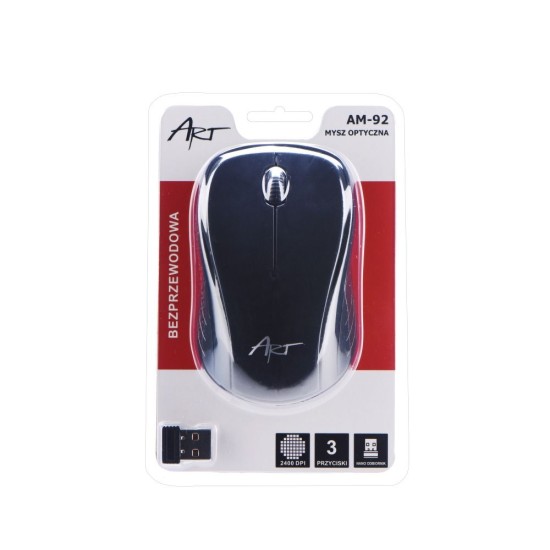 ART (AM-92) Wireless Optical Mouse 2400 DPI (2xAAA Batteries) - Melna - Bezvadu datorpele