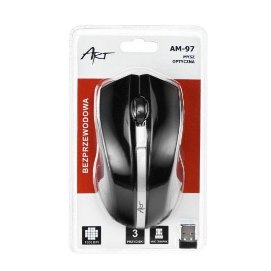 ART (AM-97) Wireless Optical Mouse 2.4G / 1000 DPI (2xAAA Batteries) - Melna - Bezvadu datorpele