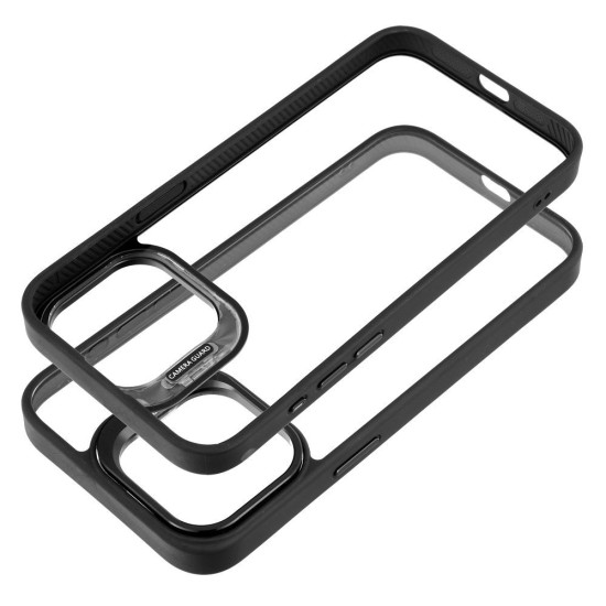 Bracket Back Case with Stand and Camera Lens protection priekš Apple iPhone 15 Pro Max - Melns - silikona-plastikāta aizmugures apvalks ar statīvu / bampers-vāciņš