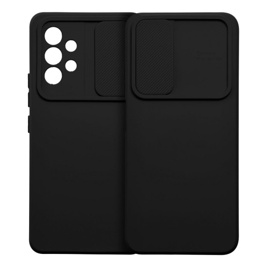 Slide Camera Back Case priekš Samsung Galaxy A55 5G A556 - Melns - silikona aizmugures apvalks / bampers ar kameras aizsargmehānismu