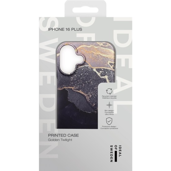 iDeal of Sweden Fashion Back Case priekš Apple iPhone 16 Plus - Golden Twilight Marble - plastikāta aizmugures apvalks ar iebūvētu metālisku plāksni / bampers-vāciņš