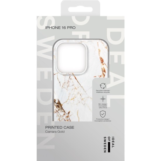 iDeal of Sweden Fashion Back Case для Apple iPhone 16 Pro - Carrara Gold - пластиковый чехол-накладка с встроенной металической пластиной / бампер-крышка