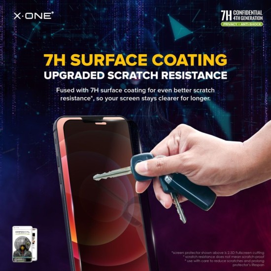 X-One Full Glue Extreme Shock Eliminator 4th gen Privacy Tempered Glass Screen Protector priekš Apple iPhone 14 Pro Max - Melns - Ekrāna Aizsargstikls / Bruņota Stikla Aizsargplēve