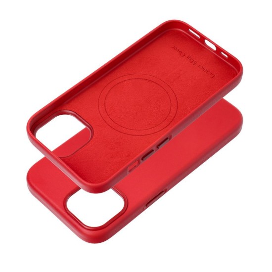 Leather MagSafe Back Case priekš Samsung Galaxy S25 Plus 5G S936 - Sarkans - mākslīgās ādas aizmugures apvalks / bampers-vāciņš