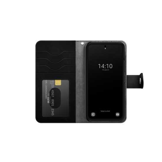 iDeal of Sweden Magnet Wallet+ Case priekš Samsung Galaxy S25 5G S931 - Black - mākslīgās ādas sāniski atverams maciņš ar bamperu uz magnēta