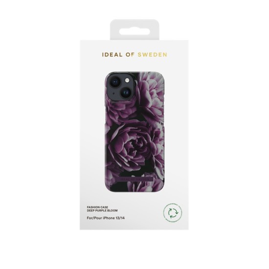 iDeal of Sweden Fashion Back Case priekš Apple iPhone 13 / 14 - Deep Purple Bloom - plastikāta aizmugures apvalks ar iebūvētu metālisku plāksni / bampers-vāciņš