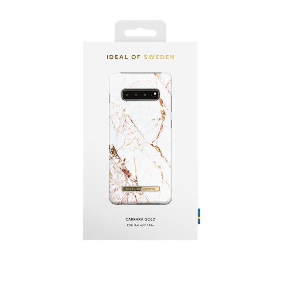 iDeal of Sweden Fashion CA16 Back Case priekš Samsung Galaxy S10 Plus G975 - Carrara Gold - plastikāta aizmugures apvalks ar iebūvētu metālisku plāksni / bampers-vāciņš