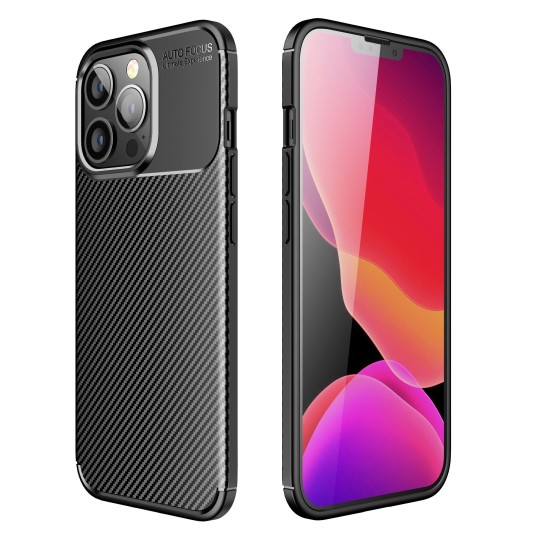 Carbon Premium Back Case priekš Apple iPhone 12 / 12 Pro - Melns - silikona aizmugures apvalks / bampers-vāciņš
