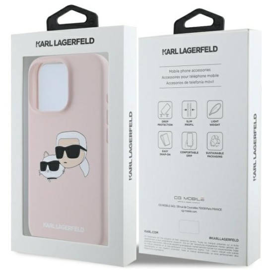 Karl Lagerfeld Silicone Karl & Choupette Head MagSafe series Back Case KLHMP16XSKCHPPLP priekš Apple iPhone 16 Pro Max - Rozā - silikona aizmugures apvalks / bampers-vāciņš