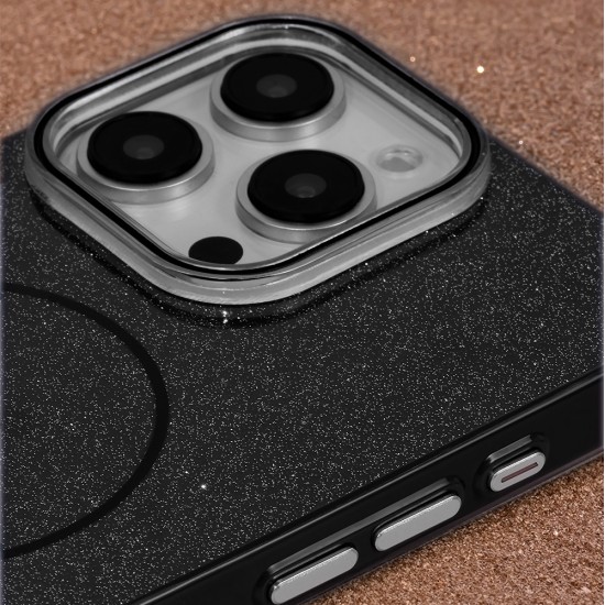 Glitter Thin Magsafe Back Case priekš Apple iPhone 15 Pro - Melns - silikona aizmugures apvalks / bampers-vāciņš