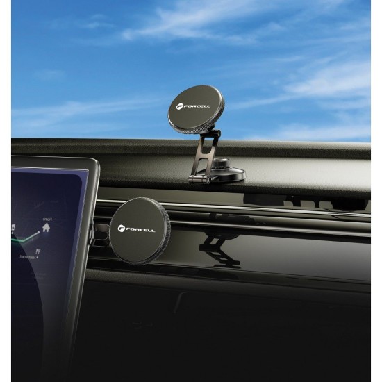 Forcell F-Grip IronSecure Magnetic Phone Holder with MagSafe for Dashboard / Windshield - Melns - Universāls stiprinājums uz automašīnas paneļa vai loga