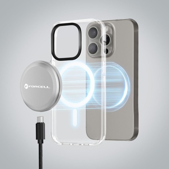 Forcell F-Energy Smart Charge Qi2 15W Wireless Charger with MagSafe with Type-C Cable 1.5M - Melns - Ātrs induktīvs bezvadu USB-C lādētājs paliktnis