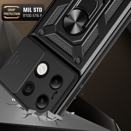 Tech-Protect Camshield Pro Back Case priekš Xiaomi Poco X7 Pro - Melns - triecienizturīgs silikona-plastikāta aizmugures apvalks ar gredzenu / bampers-vāciņš