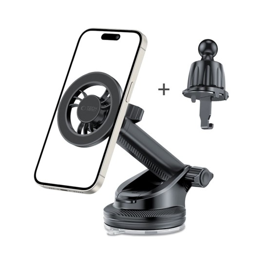 Tech-Protect N56 Magnetic MagSafe Air Vent / Window / Dashboard Car Holder with Magnetic Sheet (2.pcs) - Melns - Universāls stiprinājums turētājs auto ventilācijas režģa