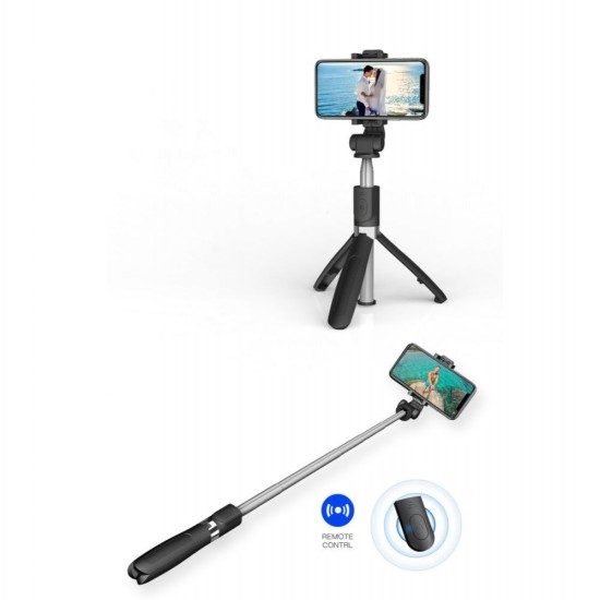 Tech-Protect L01S Bluetooth remote control Selfie Stick with Tripod - Melns - Selfie monopod Teleskopisks Universāla stiprinājuma statīvs