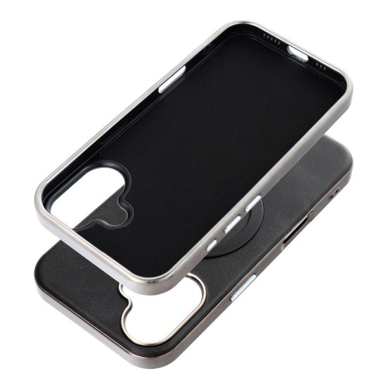 Gentleman MagSafe Back Case priekš Apple iPhone 16 Pro - Melns - mākslīgās ādas aizmugures apvalks / bampers-vāciņš