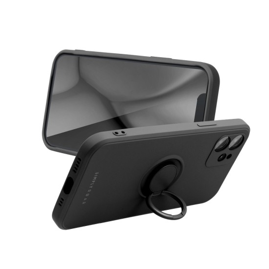 RoarKorea Amber Ring Back Case priekš Samsung Galaxy A52 A525 / A52 5G A526 / A52s 5G A528 - Melns - silikona aizmugures apvalks ar gredzenu / bampers-vāciņš