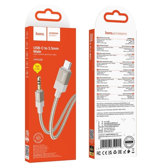 Hoco UPA32A 3.5mm Male to Type-C Stereo Aux Audio cable (length: 1M) - Zelts - audio vads kabelis