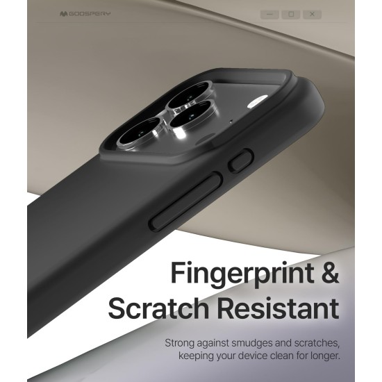 Mercury Pure Silicone Case (Microfiber Soft Touch) with MagSafe priekš Apple iPhone 17 Pro - Melns - matēts silikona aizmugures apvalks (bampers vāciņš)