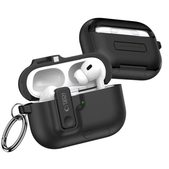Tech-Protect Slim Hook Case priekš Apple Airpods Pro 3 - Melns - silikona apvalks bezvadu austiņu lādēšanas ierīcei ar karabīni