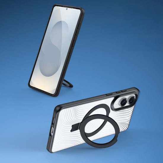 Dux Ducis Aimo Mag Back Case with MagSafe priekš Samsung Galaxy S25 Edge S937 - Melns - triecienizturīgs silikona-plastikāta aizmugures apvalks ar statīvu-turētāju / bampers-vāciņš